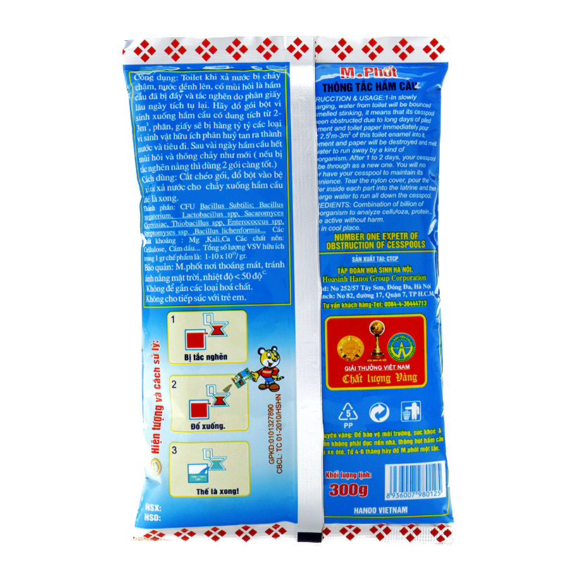 Bột thông tắc bồn cầu bể phốt Hando 300Gr