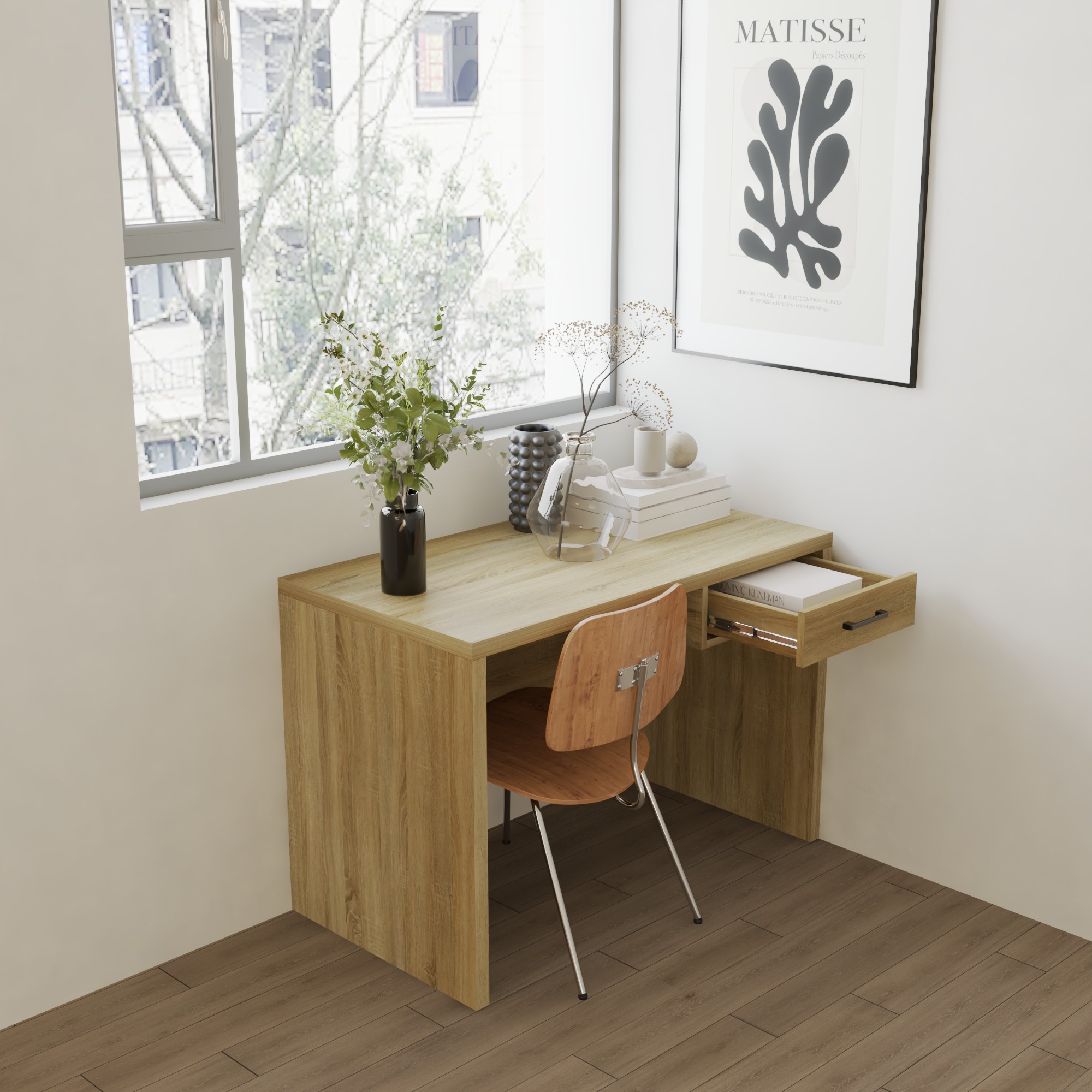 HAPPY FURNITURE , HEINEE - Bàn trang điểm 1 ngăn kéo, BAN_128 , 110cm x 59cm x 75cm DxRxC, sản phẩm phổ thông
