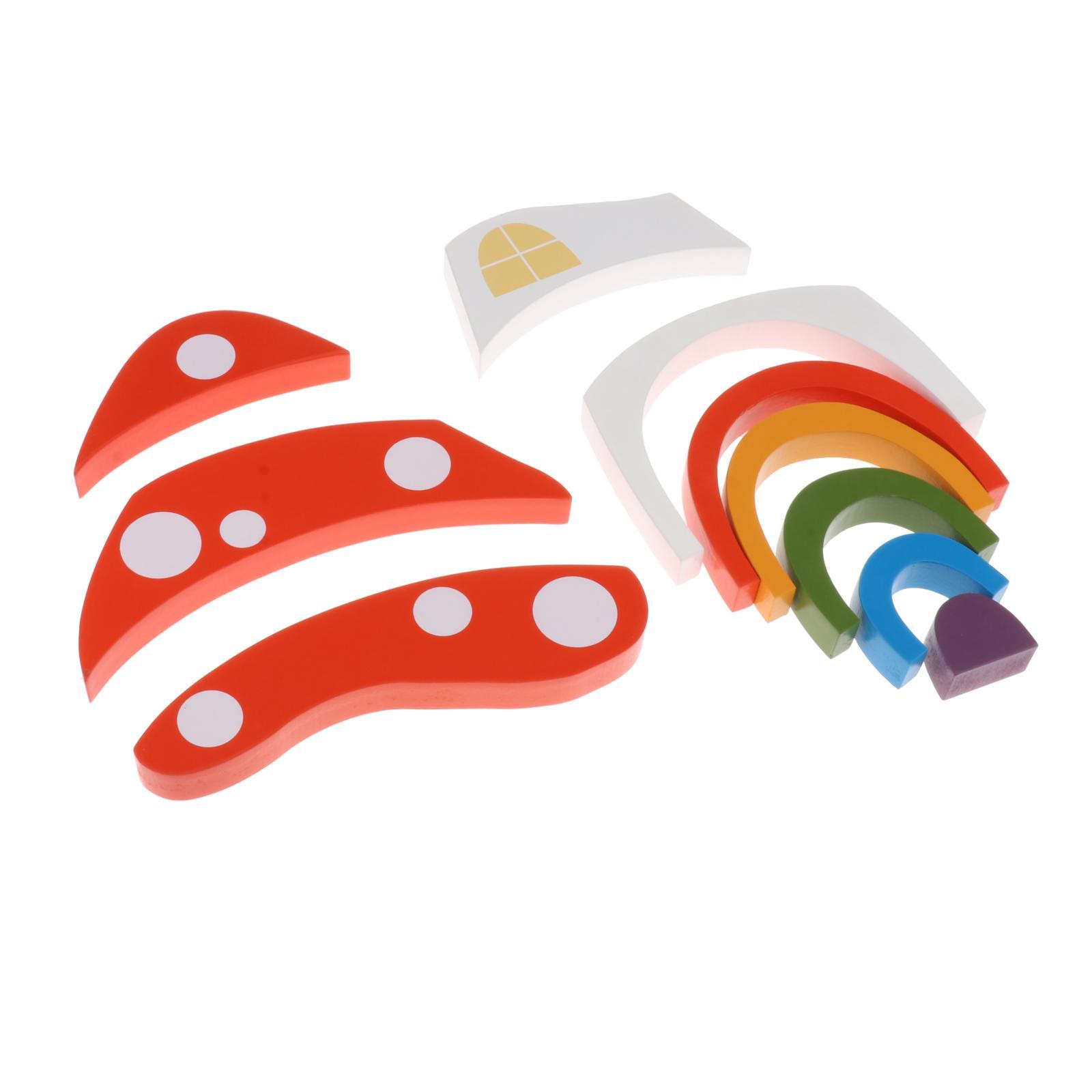 Wooden Rainbow Stacker Nesting Puzzle Blocks Stacking Game Building Creative Color Shape Matching Jigsaw Learning Toy Early Development Gift for Kids