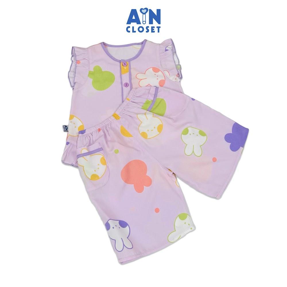 Bộ quần áo Lửng bé gái hoạ tiết Thỏ Tím Lanh lụa - AICDBG8KO5VN - AIN Closet