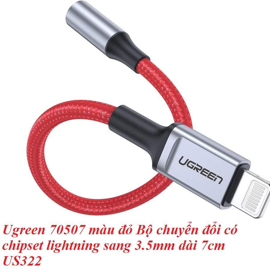 Ugreen UG70507US322TK 7cm có chipset MFI màu đỏ lightning sang 3.5mm - HÀNG CHÍNH HÃNG