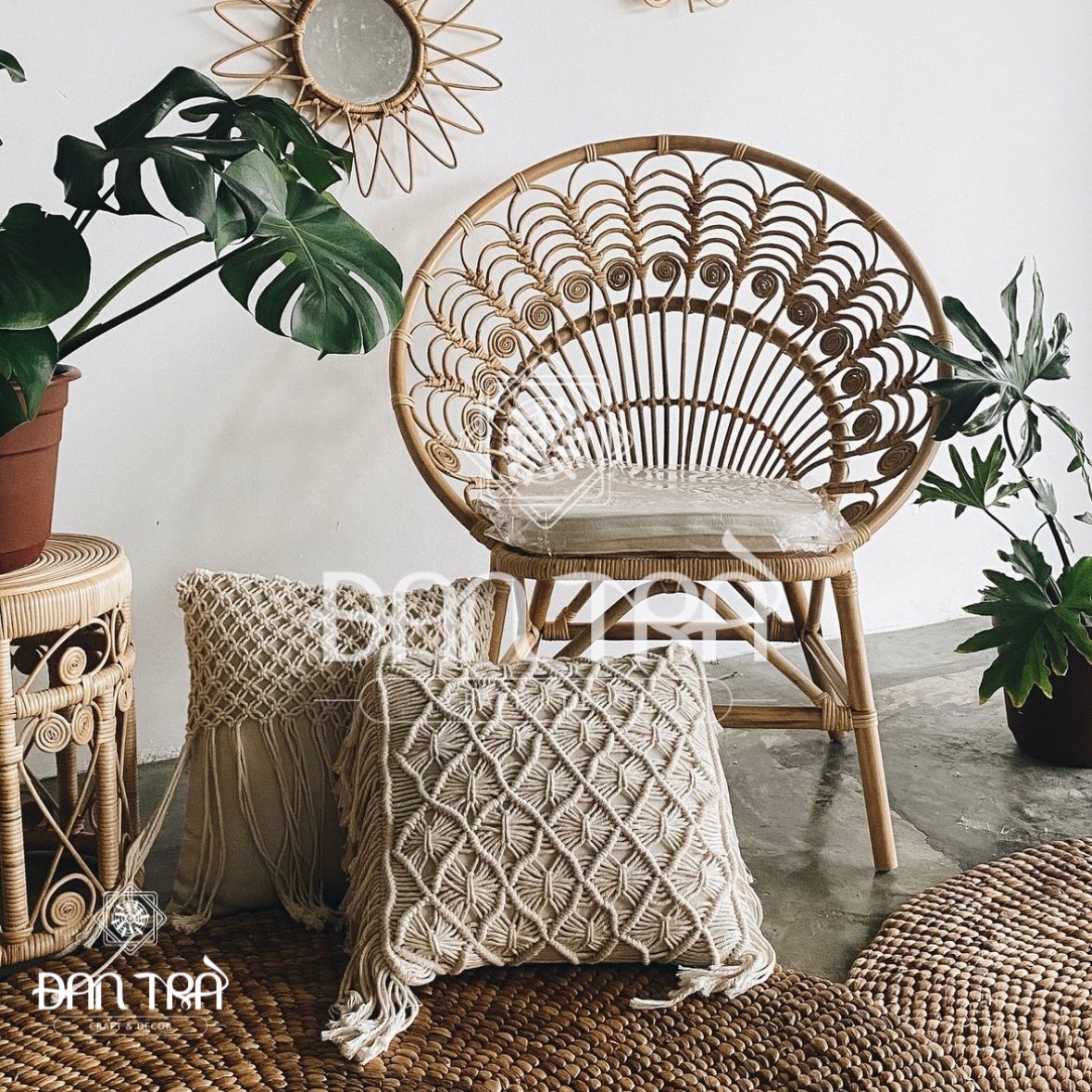 Ghế Mây Con Công Vintage ĐAN TRÀ- Ghế Mây Xinh Xắn Decor Tại Nhà - Bàn Ghế Mây Tre ĐAN TRÀ