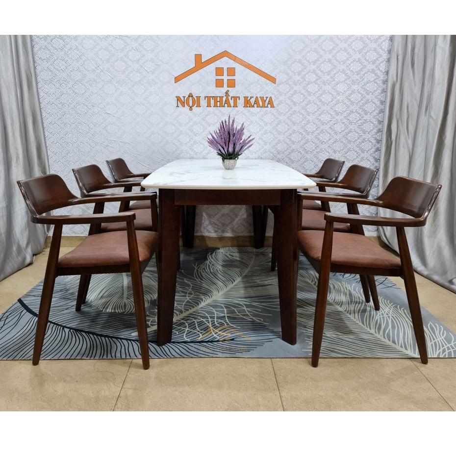 Bộ bàn mặt đá chân chữ A 6 ghế Hirosima 1m6 Mặt bàn đá với nguyên liệu được nhập khẩu từ Malaysia công nghệ Ý