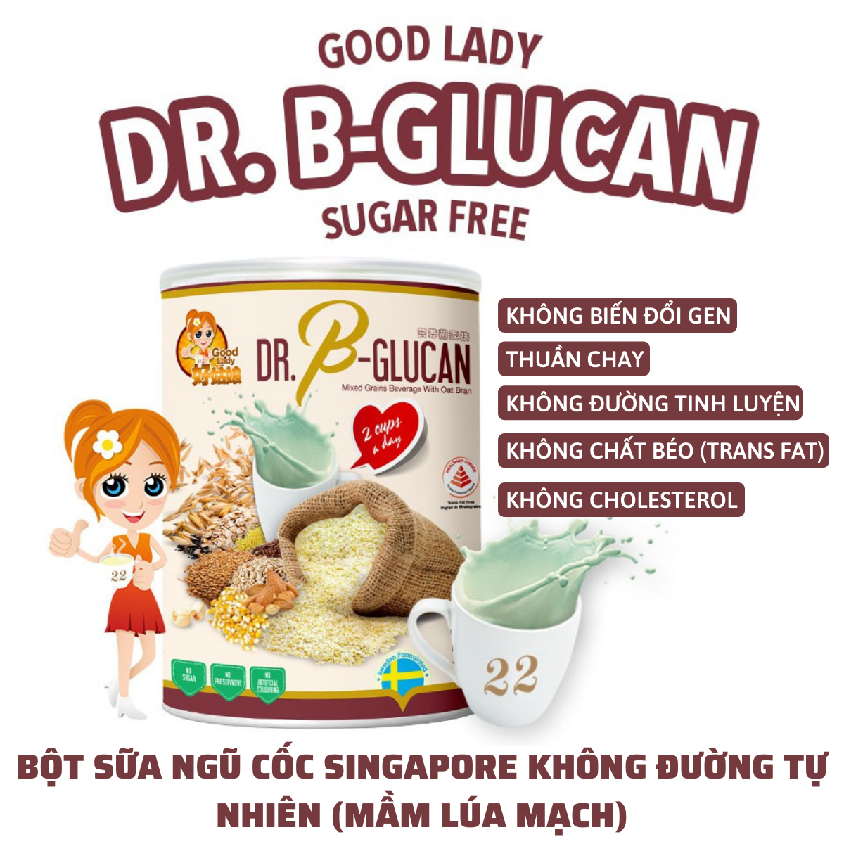 Bột ngũ cốc dinh dưỡng Good Lady Singapore - Dành cho người tiểu đường hoặc ăn kiêng - 22 Nutrimix Complete Glucan