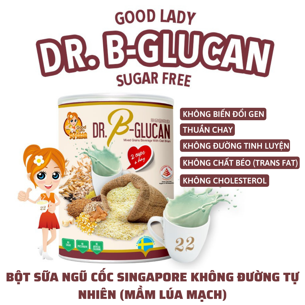 Bột ngũ cốc dinh dưỡng Good Lady Singapore - Dành cho người tiểu đường hoặc ăn kiêng -  22 Nutrimix Complete Glucan (750g)