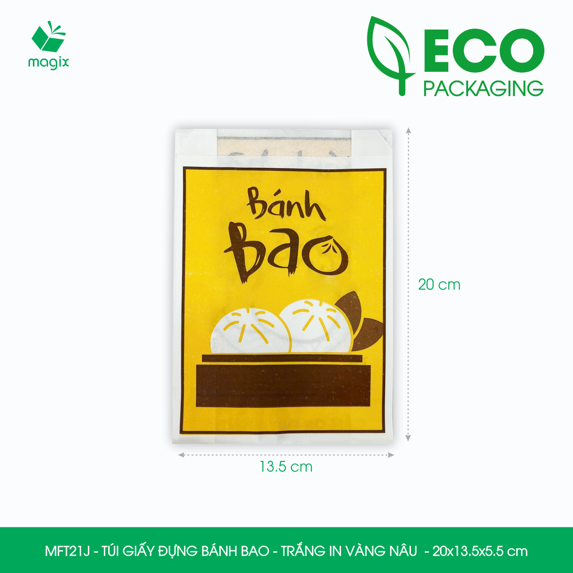 MFT21J - 20x13.5x5.5 cm - 1000 Túi giấy MG đựng bánh bao túi đựng thực phẩm