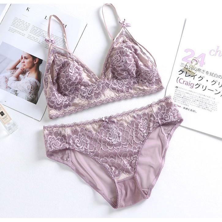 Bộ Đồ Lót Bralette Không Đệm Ren Hoa Cẩm Chướng S316