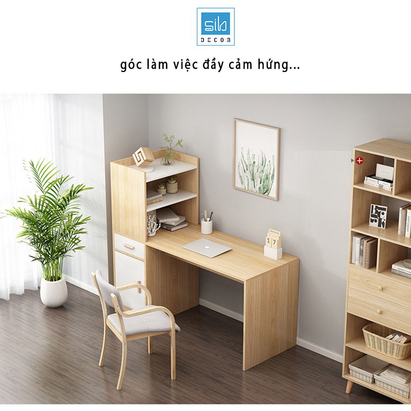 Bàn Học Kết Hợp Kệ Sách Để Phòng Ngủ, Góc Làm Việc Thương Hiệu SIB Decor (Không Gồm Ghế)