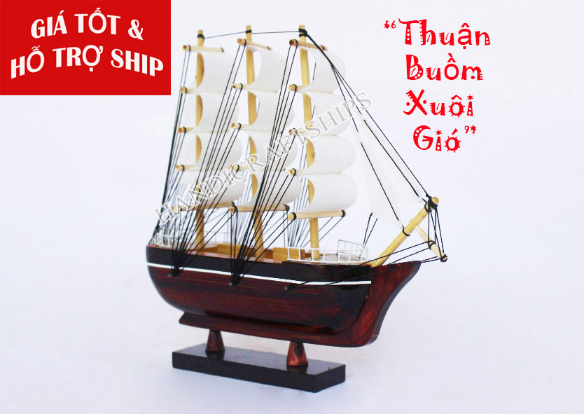 (Sẵn sàng trưng bày)Mô hình thuyền buồm phong thủy trắng 20cm - có hỗ trợ ship