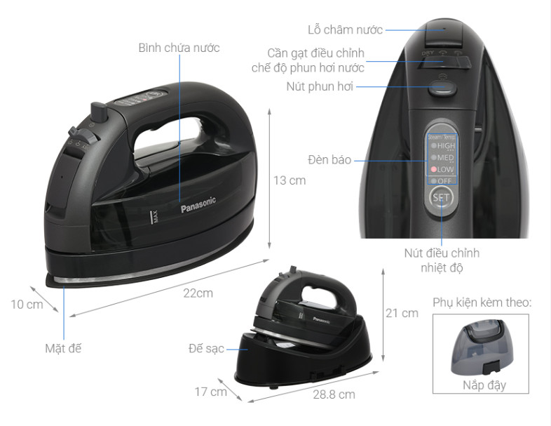 [ Hàng Chính Hãng ] Bàn ủi hơi nước không dây Panasonic NI-WL55KRA - 2000W - BH 12 tháng