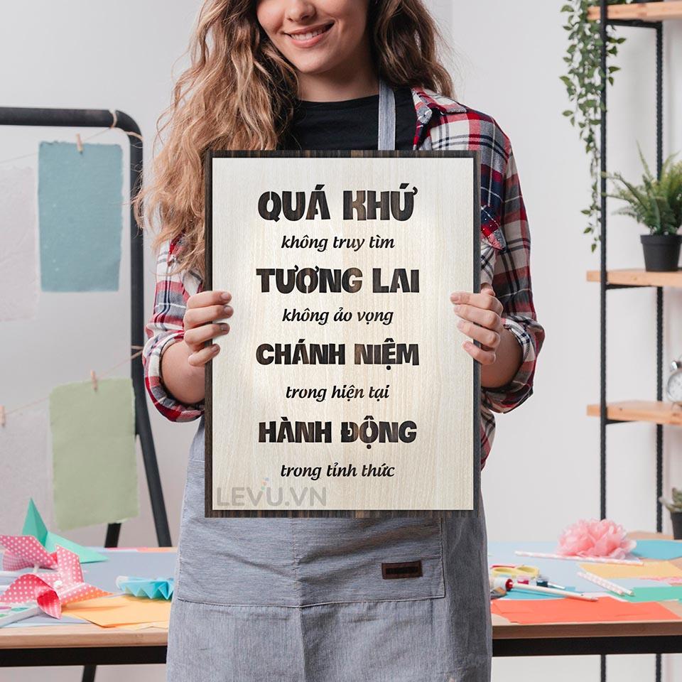 Tranh văn phòng Gỗ trang trí khắc slogan tạo động lực LEVU LV029