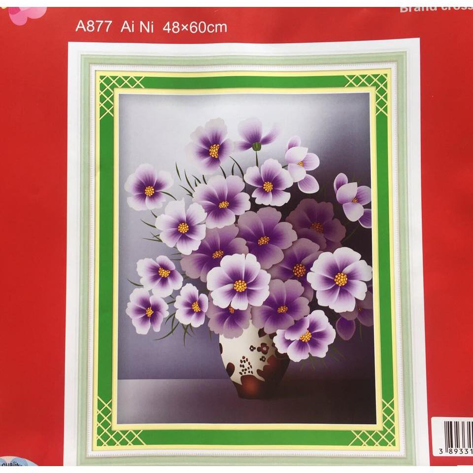 Tranh thêu chữ thập Bình hoa tím A877-48x60cm
