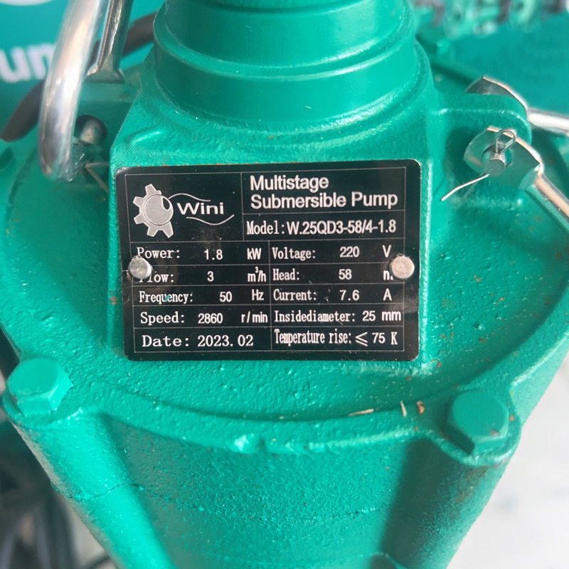 Máy bơm chìm đa tầng cánh 1.8Kw (2.5HP) cổ 25 Wini 25QD3-58/4-1.8 - Bảo hành 1 năm ( Cam kết hàng chính hãng 100% )