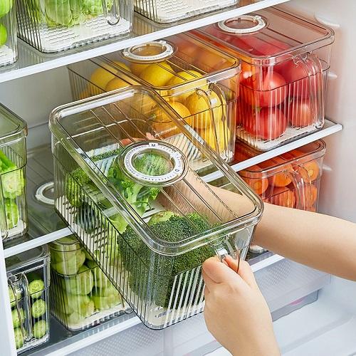 Hộp Bảo Quản Đồ Ăn Tủ Lạnh Tách Nước Có Tay Cầm Có Bộ Đếm Thời Gian Hiện Đại Dung Tích 5L