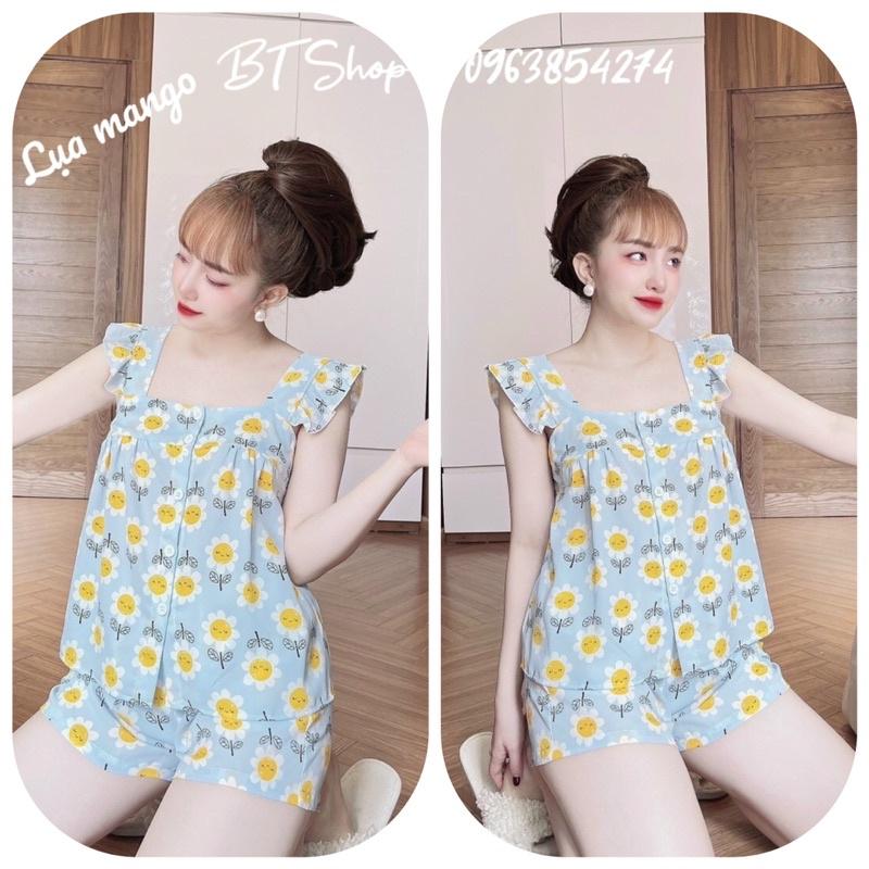 Đồ ngủ mặc nhà lụa mango quần đùi hoạ tiết freesize 42-57kg