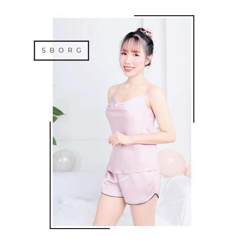 Đồ bộ lụa satin loại 1 SBORG 2 dây cổ đổ