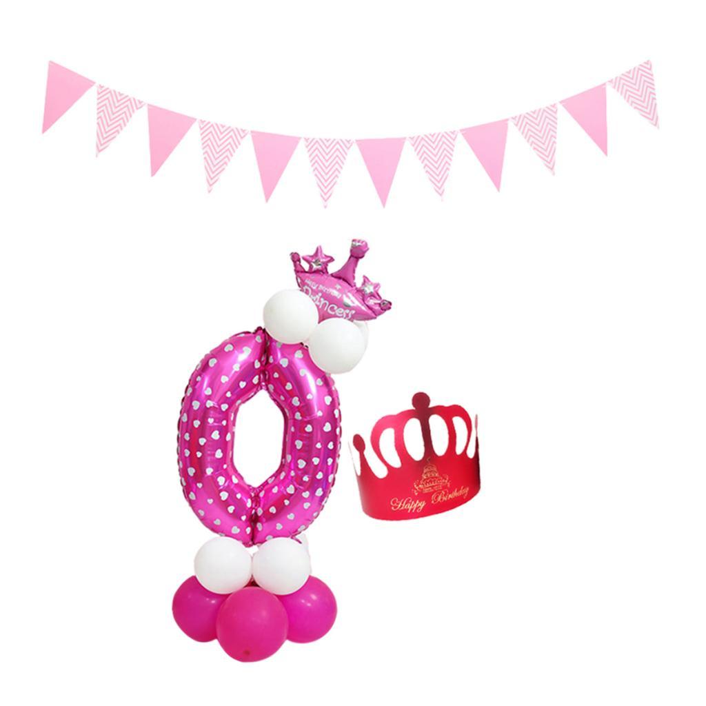 1 Set Happy Birthday Number Balloons Heart w/ Pennant Wedding Party Decor 1