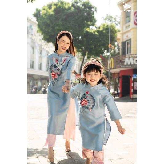 Siêu phẩm sét áo dài gia đình cách tân tapta thêu hoa cao cấp đẹp sang chảnh hàng thiết kế. áo dài cao cấp giá rẻ