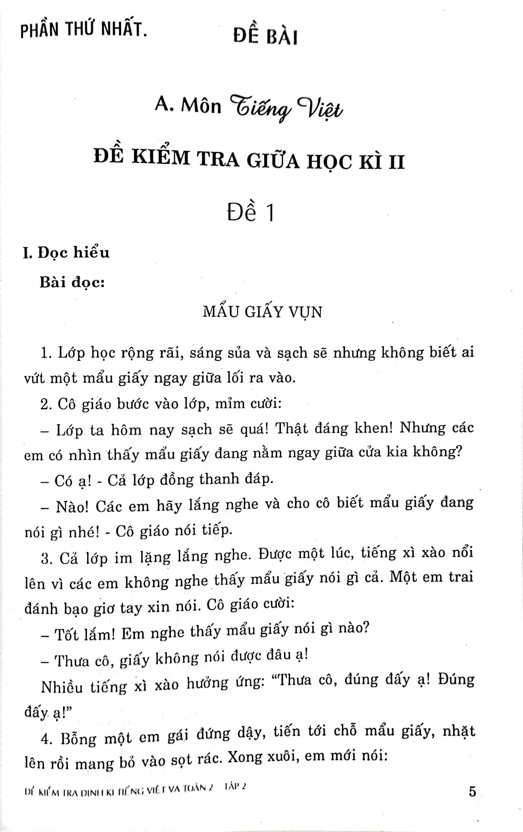 Đề Kiểm Tra Định Kỳ Tiếng Việt Và Toán 2 - Tập Hai