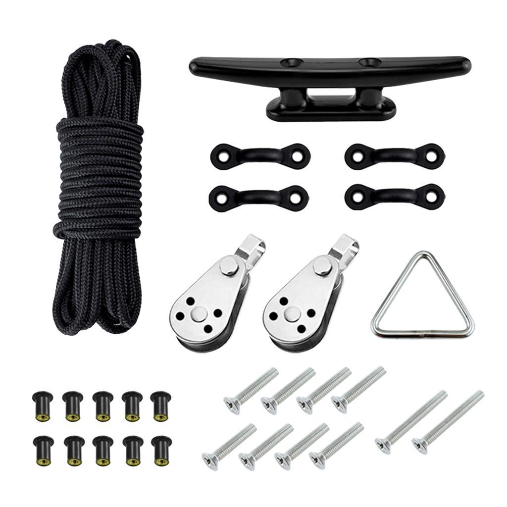 Kayak Accessories Canoe Anchor Trolley Kit with 30ft Rope for boat anchoring