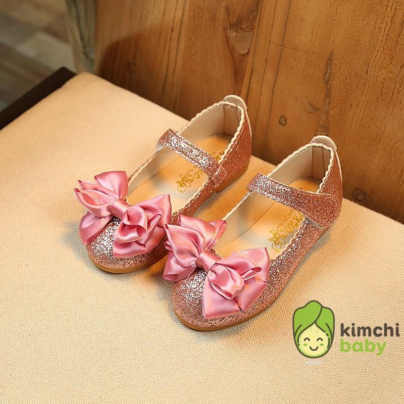 Giày búp bê công chúa đính kim tuyến có nơ cho bé gái KICHIBA GCC05