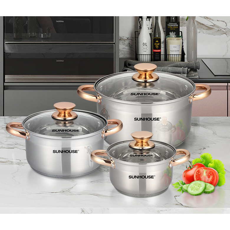 Bộ nồi inox 5 đáy Sunhouse SH781 16-20-24cm