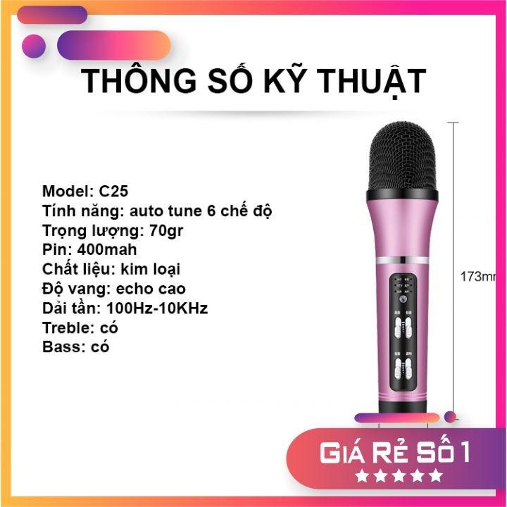 Micro C25 Hát Karaoke Livestream Chế độ Autotune, Giả giọng Người Già, Trẻ Nhỏ, Âm Thanh Sống Động