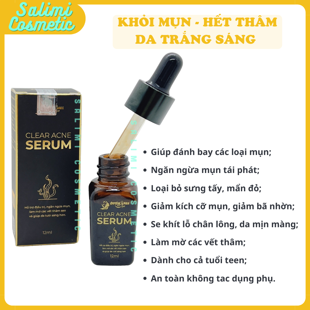 Tinh Chất Ngăn Ngừa Mụn Và Thâm CLEAR ACNE SERUM 12 ml - Đánh Bay Mụn, Làm Mờ Các Vết Thâm Do Mụn, Tái Tạo Trắng Da Căng Hồng Trắng Mịn, Se Khít Lỗ Chân Lông | HÀNG CHÍNH HÃNG