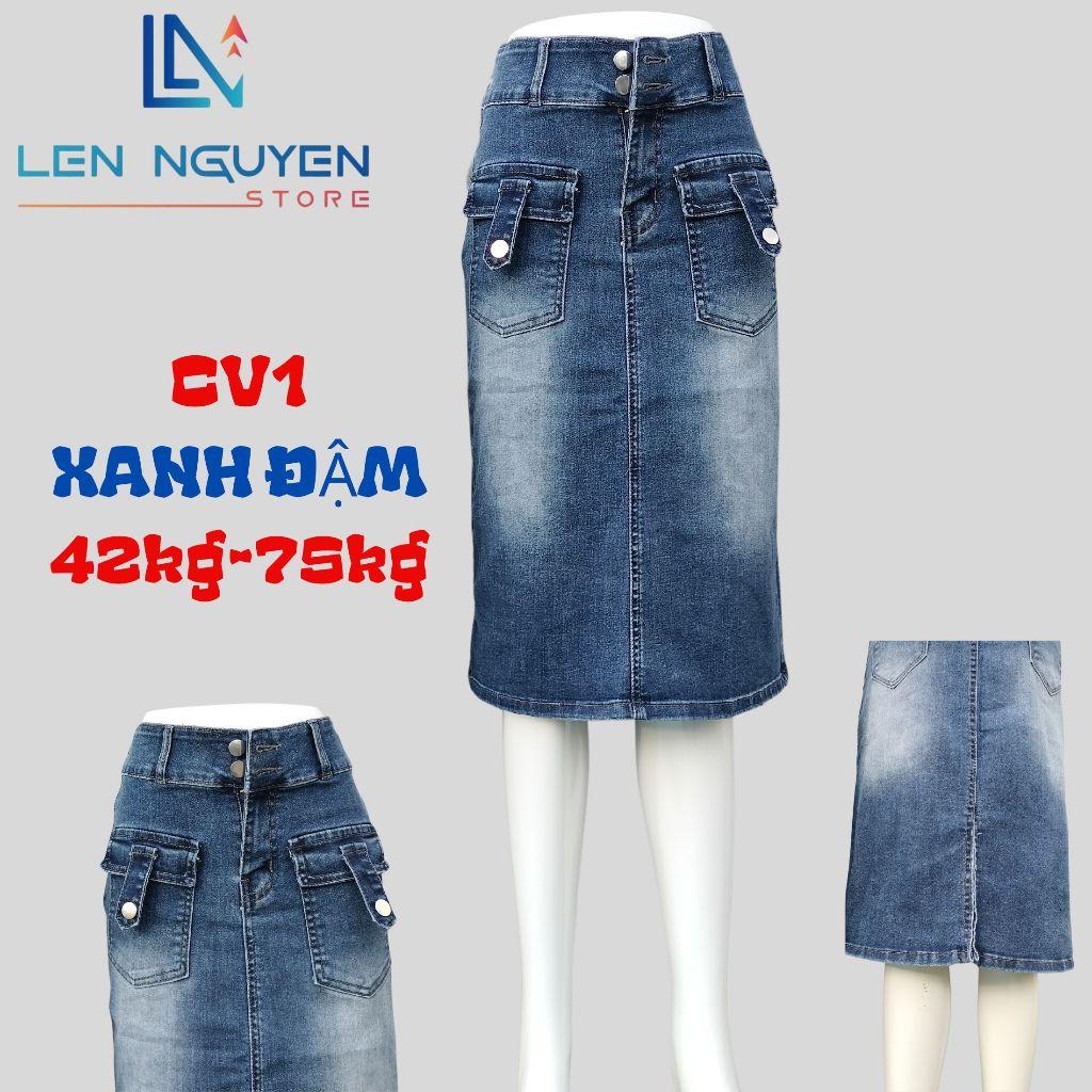 CV1_Quần jean nữ, chân váy, lưng cao, quần bò nữ dáng ôm, quần rin nữ có big size, cho 42kg đến 75kg,LEN NGUYEN STORE - Xanh Đậm