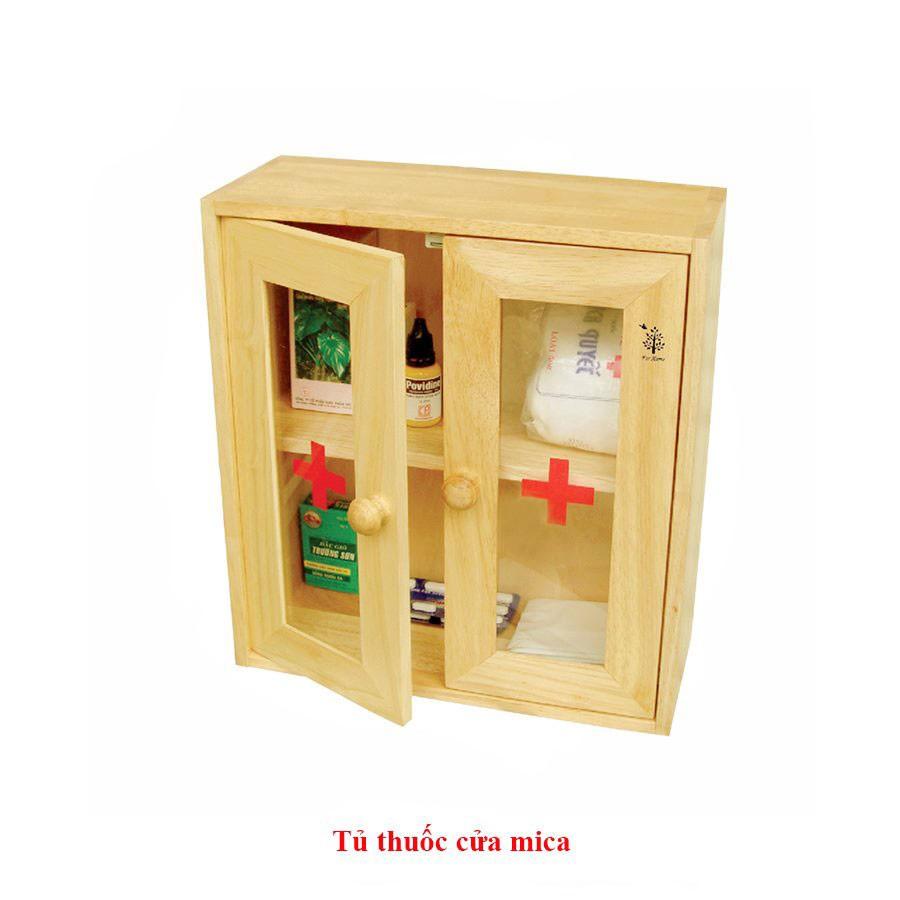 Tủ thuốᴄ gia đình bằng gỗ 2 cánh Đức Thành, tủ y tế cánh cửa trong suốt kiểm tra vật dụng bên trong, tủ đựng thuốc treo tường