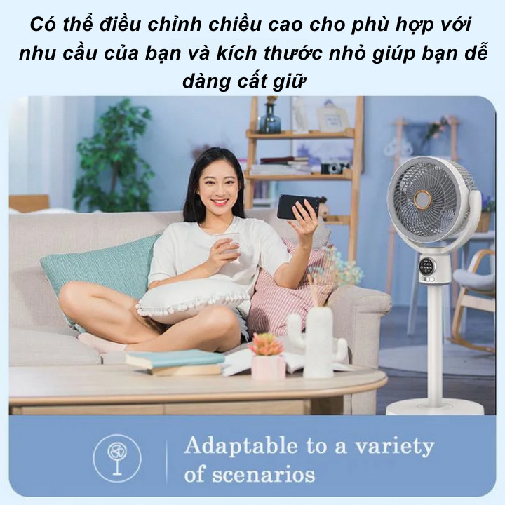 Quạt Đối Lưu Tích Điện Thông Minh BREEZE CARESSES Tích Hợp Chế Độ Đèn Ngủ , Có Remote Điều Khiển Từ Xa - Home and Garden