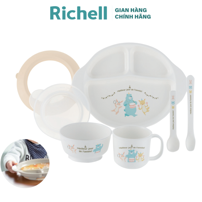 Bộ đồ dùng ăn dặm Richell Nhật Bản 7 món có đế hít chống đổ | Baby