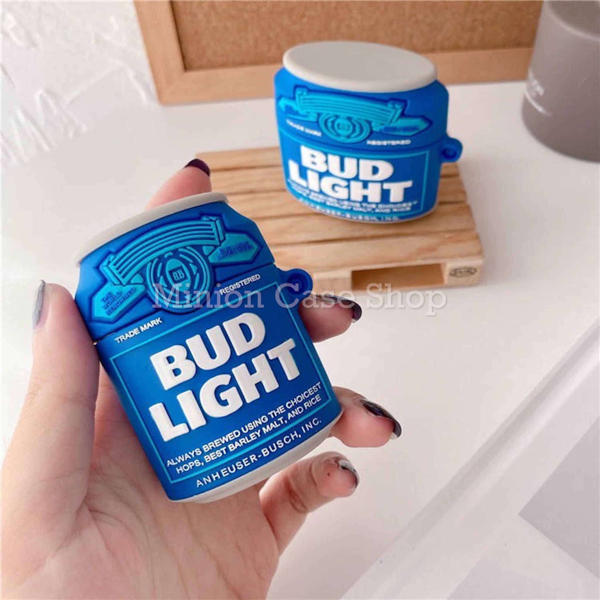 Case bảo vệ dành cho Airpods 1/2/3/Pro/Pro 2 hình lon budlight chất liệu silicon 3d cao cấp