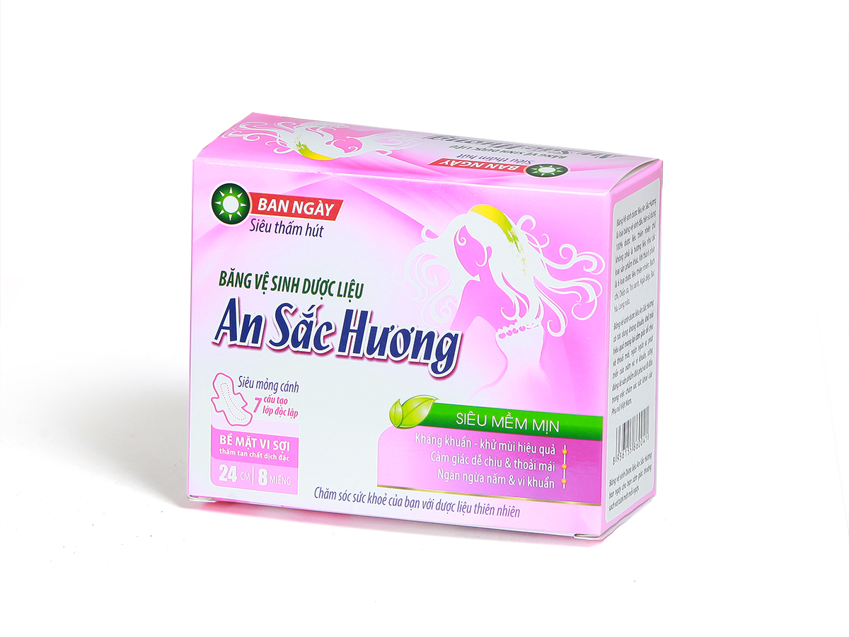 Băng vệ sinh dược liệu  An sắc hương (Loại ban ngày 24 cm gồm 8 miếng)