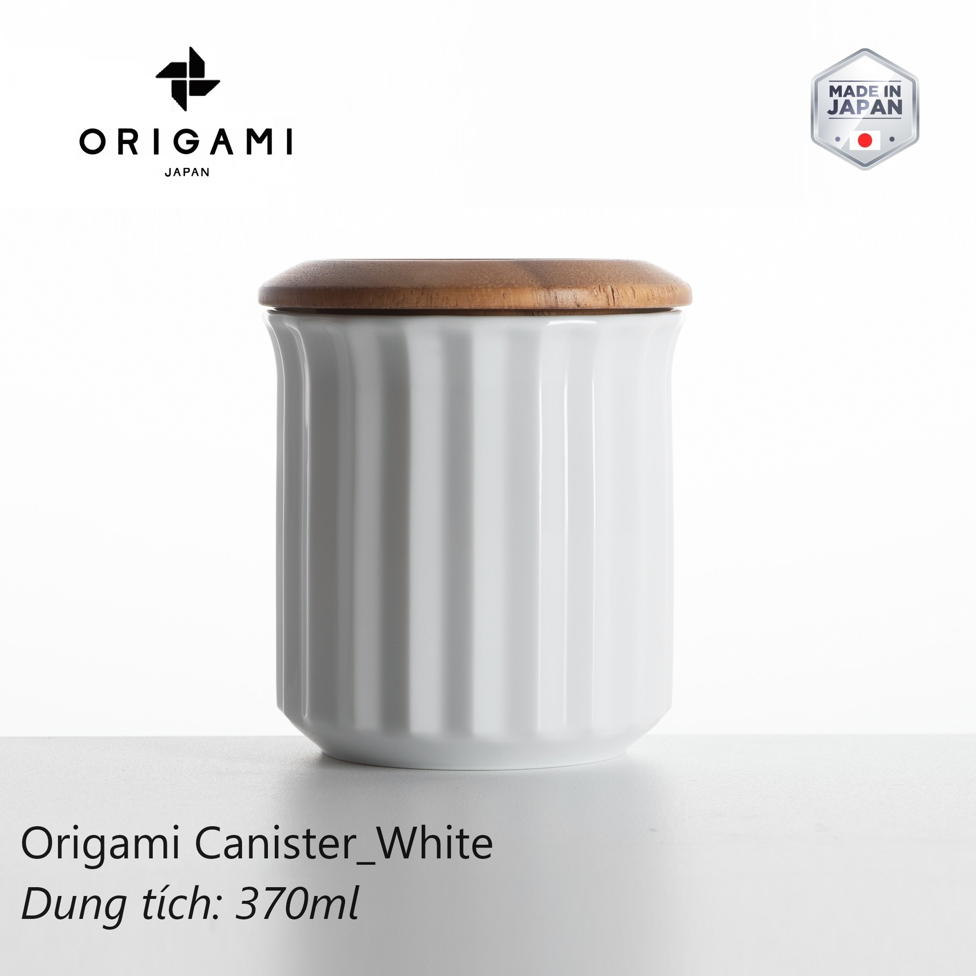 Hũ lọ sứ nắp gỗ Origami đựng cà phê trà 370ml