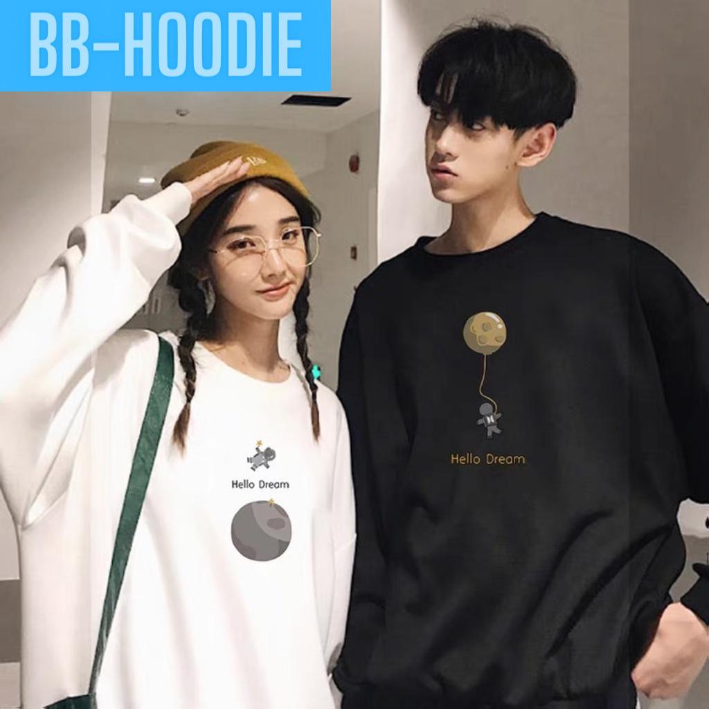 ÁO SWEATER NỈ UNISEX IN CẶP BOY AND GIRLS HELLO DREAM CỰC ĐẸP HAI MÀU ĐEN TRẮNG