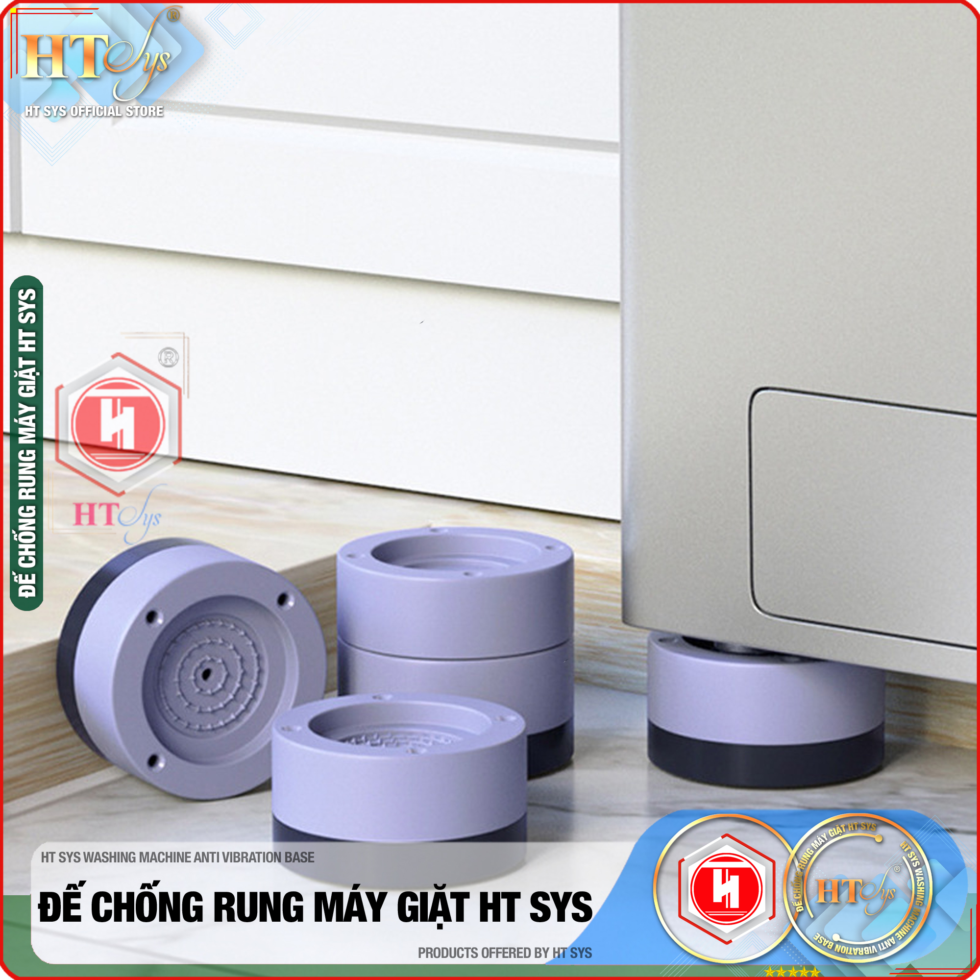 Đế Chống Rung Máy Giặt HT SYS - Chất Liệu TPU và PP Cao Cấp - Đế Chống Rung, Chống Ồn, Chống Trơn Trượt - Hàng Chính Hãng