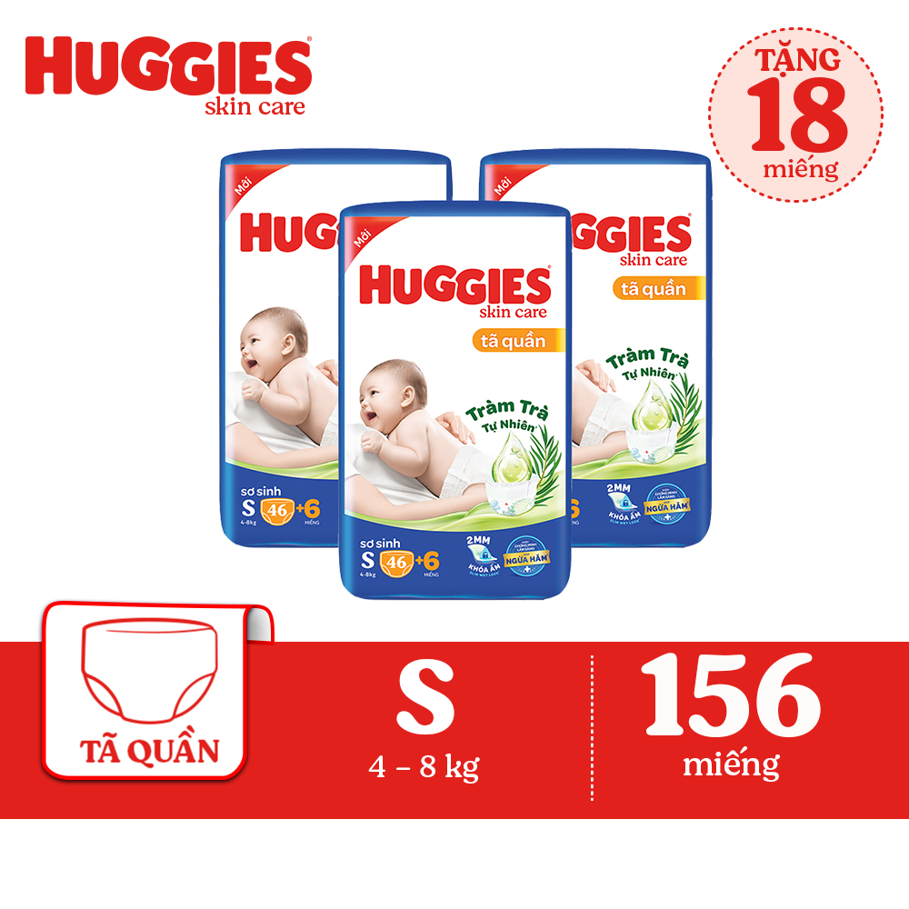 Comobo 3 Tã quần Huggies Skin care Jumbo S46+6