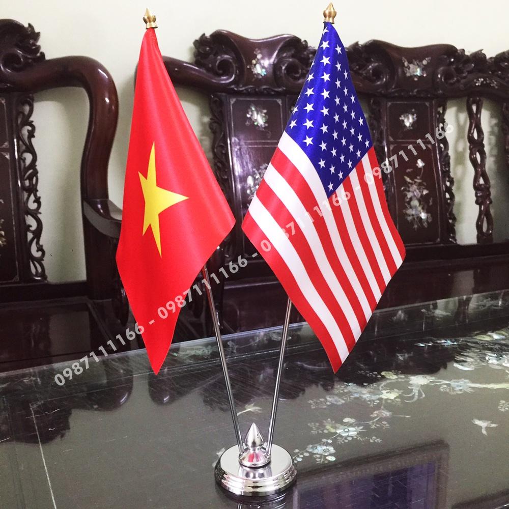 Cờ Để Bàn Đế Thép Loại cắm 2 cờ Việt Nam - Mỹ