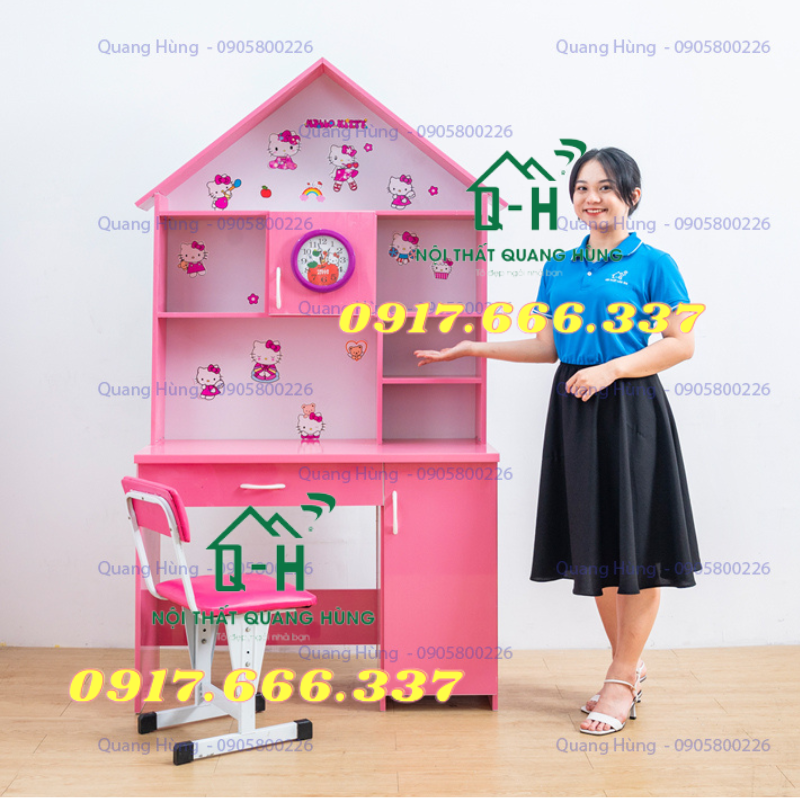 BỘ BÀN HỌC SINH NHỰA ĐÀI LOAN CÓ MÁI MÀU HỒNG DÀNH CHO BÉ GÁI HỌC TẠI NHÀ