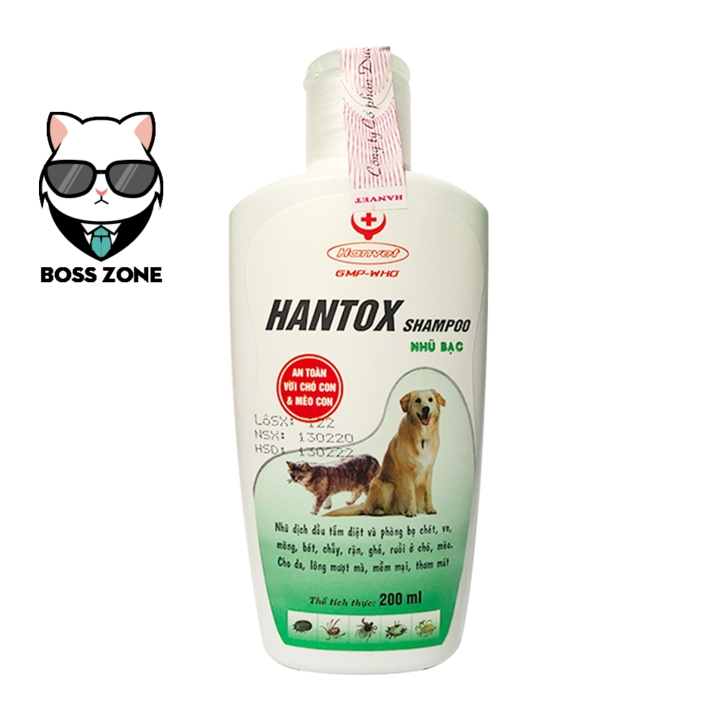 Sữa tắm Hantox Shampoo Xanh Nhũ Bạc 200ml Sữa tắm trị ve rận bọ chét an toàn với chó con và mèo con