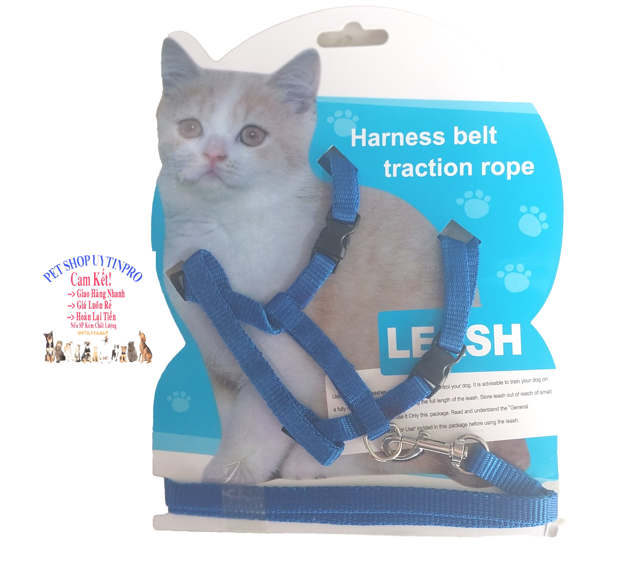 Dây dắt kèm yếm ngực cho Chó Mèo Pet Thú Cưng dưới 5kg Bản rộng 1cm Không in hình Chất liệu dù bền chắc, Dễ chịu khi đeo