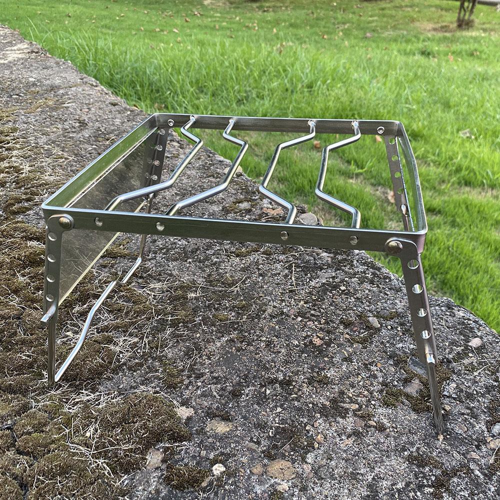 Stainless Steel Folding Lifting Windproof Grill 5 Level Height Adjustable Outdoor Stoves Bracket Camping Picnic Pot Rack