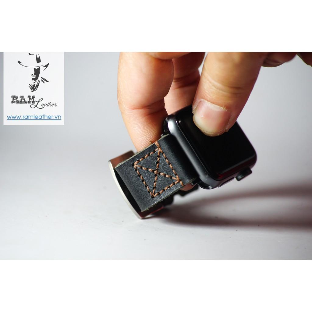 DÂY ĐỒNG HỒ DA BÒ HANDMADE - RAM SIMPLE X PILOT ĐEN
