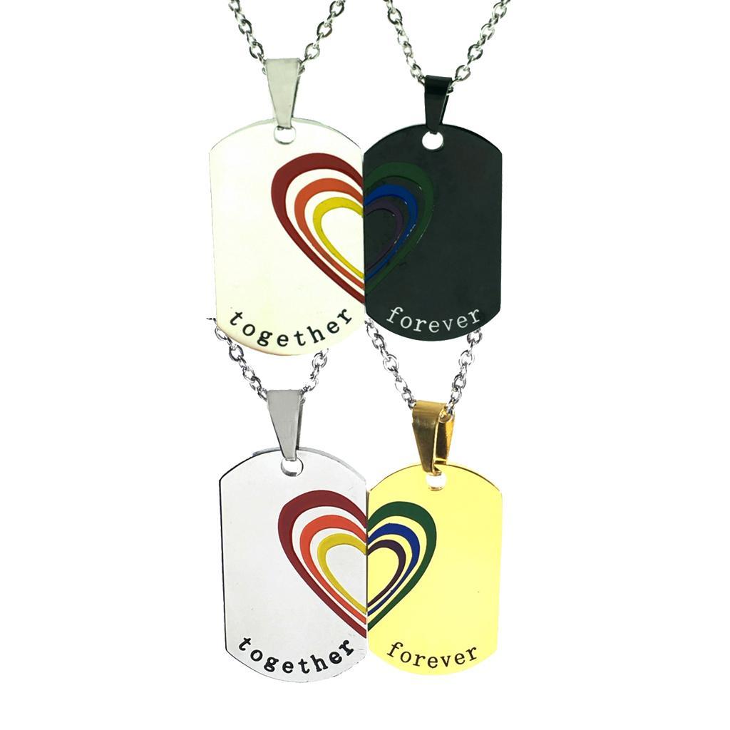 2 Pieces Stainless Steel Rainbow  Pendant Necklace