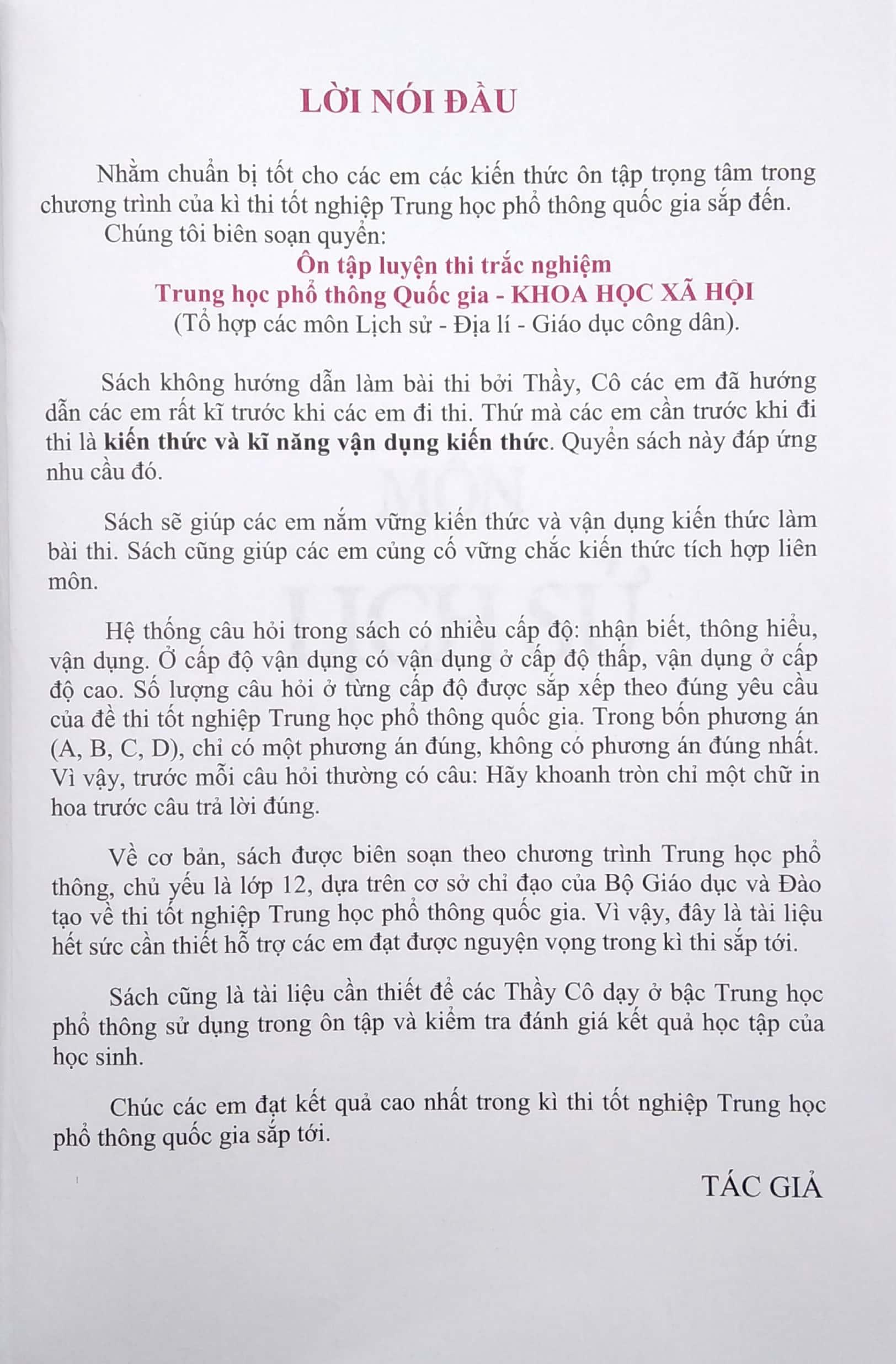 Ôn Tập Luyện Thi Trắc Nghiệm - THPT Quốc Gia 2022: Lịch Sử - Địa Lí - GDCD