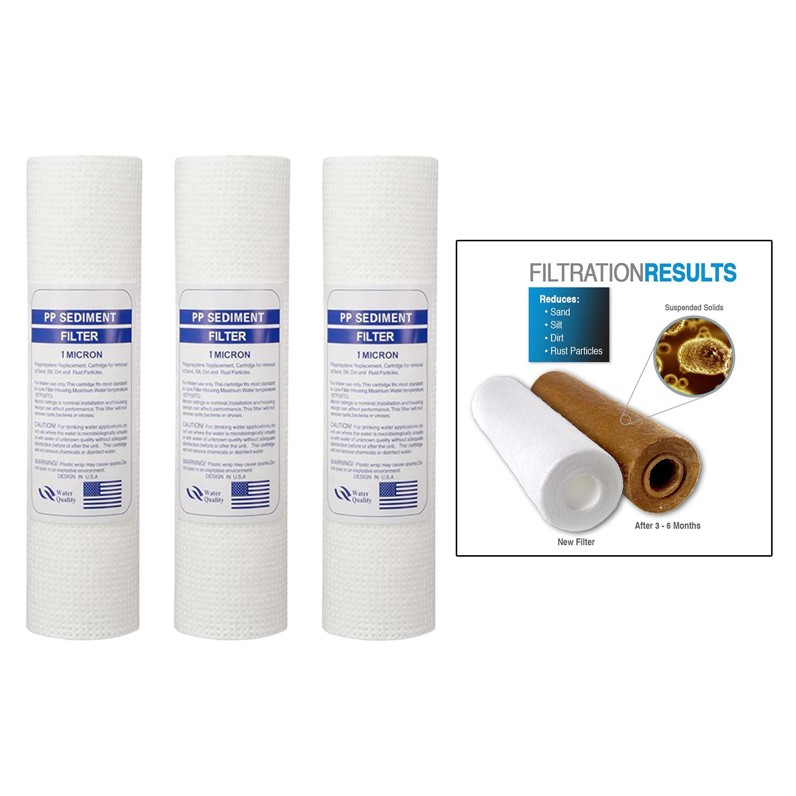 Pack of 3 1/5 Micron 10" Sediment Water Filter Replacement Cartridge, House Sediment Filtration Accessories