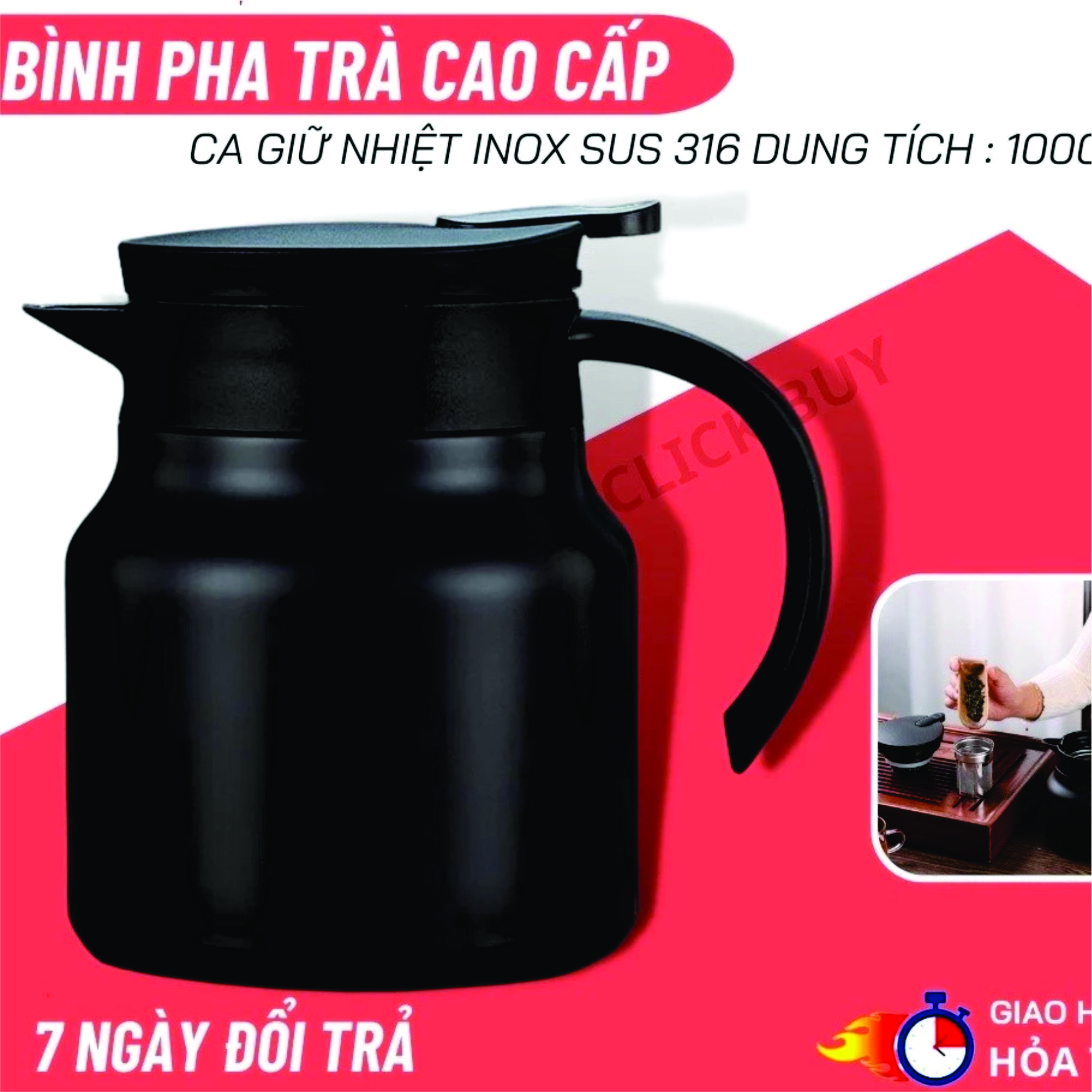 Ấm pha trà giữ nhiệt - Bình pha trà dung tích 1000ML có lõi lọc cao cấp có quai cầm rất thích hợp để đựng nước, hãm trà, màu ngẫu nhiên