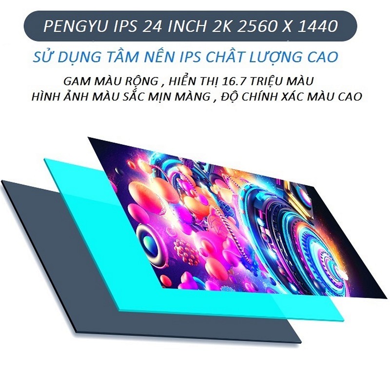 Màn Hình Máy Tính Tràn Viền Siêu Mỏng Pengyu Gaming 24 inch IPS 2K ( 2560 x 1440 ) - Hàng nhập khẩu