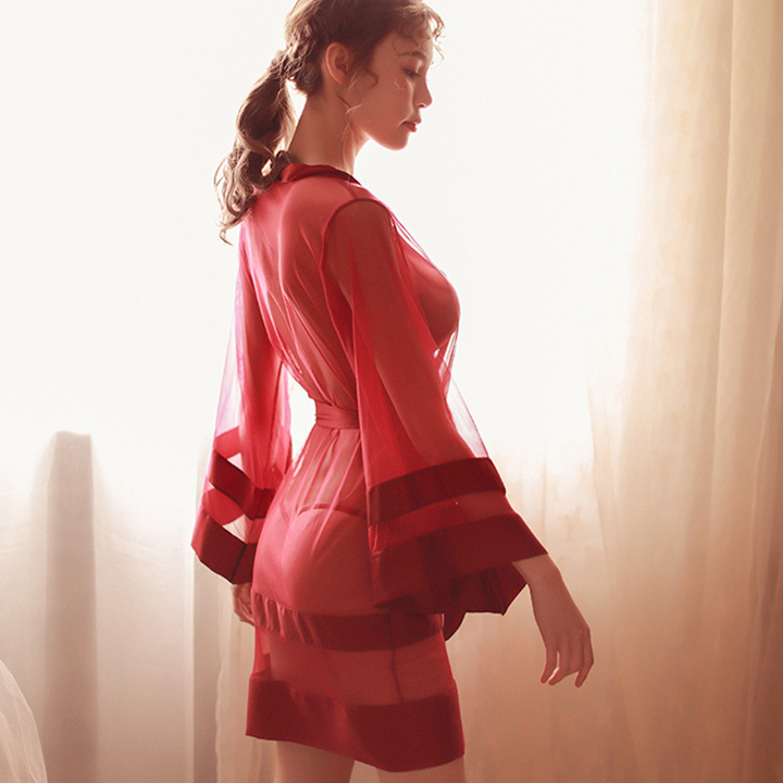 Áo choàng viền lụa xuyên thấu sexy Q16 - Áo choàng ngủ nữ quyến rũ - Váy ngủ áo choàng nữ gợi cảm